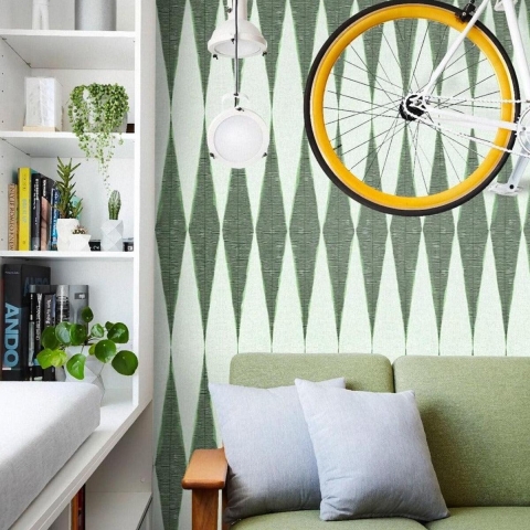 Papel pintado verde diseño geométrico vintage para sala de estar Chevron Promoción