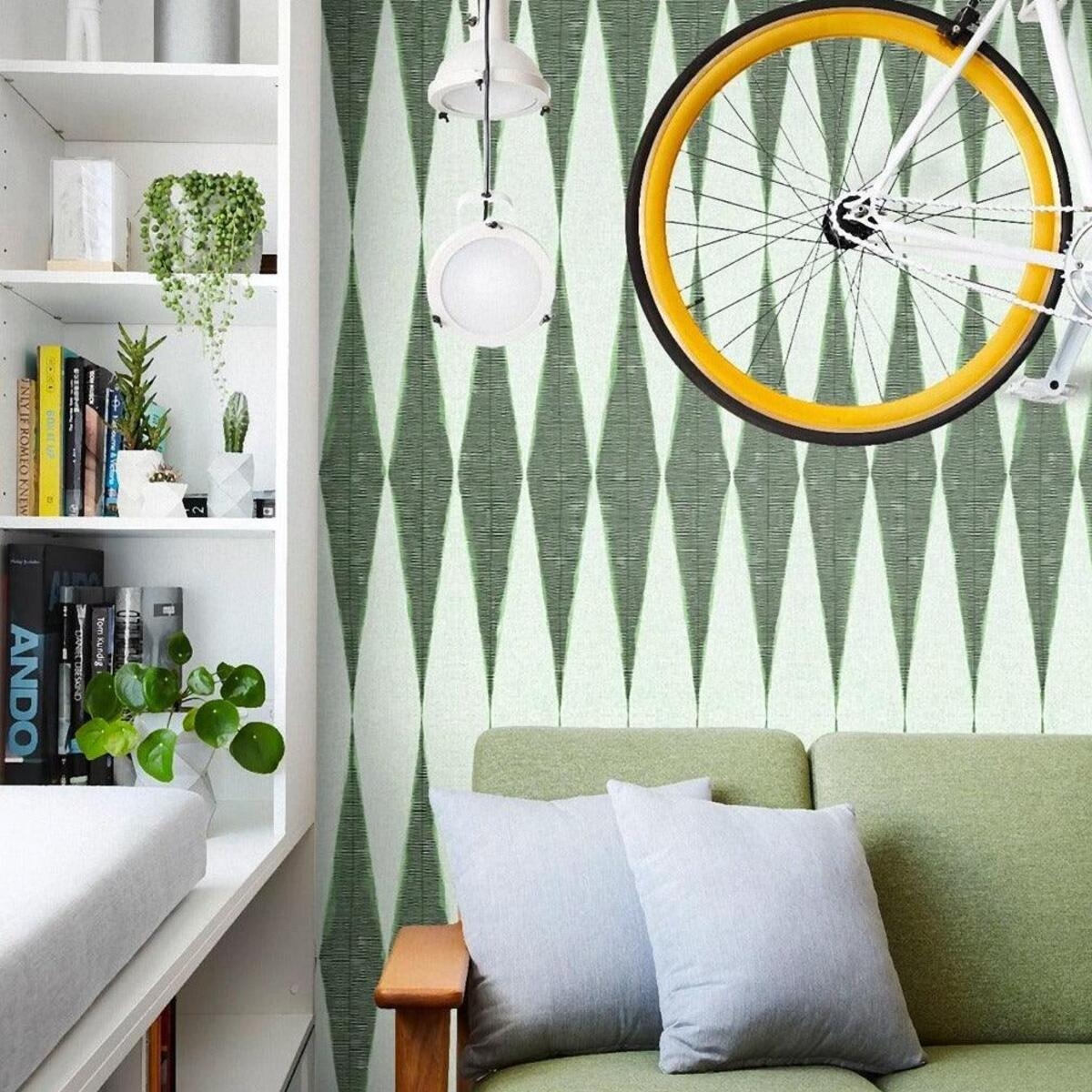 Papel pintado verde diseño geométrico vintage para sala de estar Chevron Promoción Papel pintado verde diseño geométrico vintage para sala de estar Chevron Promoción