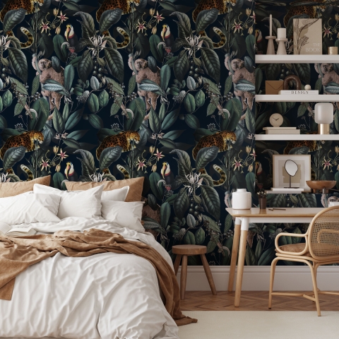 Papel tapiz floral para dormitorio Jungla Botánica Promoción