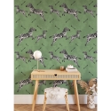 Papel tapiz adhesivo verde para dormitorio con diseño de cebras Rebajas