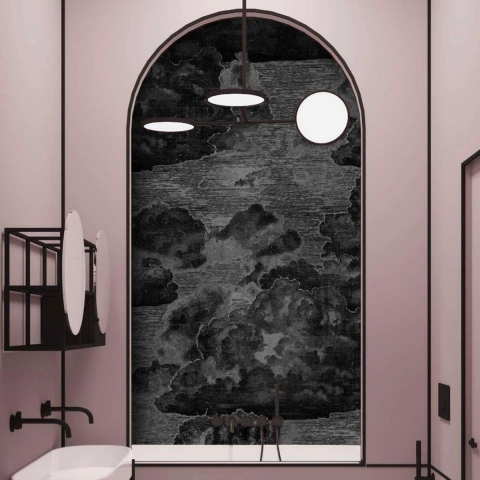 Papel pintado elegante gris y negro para salón Nuvole Vintage Promoción