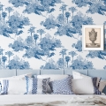 Papel pintado vintage con bosque blanco y azul Toile de Jouy Blu Promoción