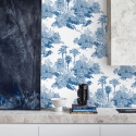 Papel pintado vintage con bosque blanco y azul Toile de Jouy Blu Venta