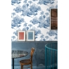 Papel pintado vintage con bosque blanco y azul Toile de Jouy Blu Descueto