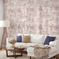 Papel pintado vintage con paisajes rosados para sala de estar Toile de Jouy Rosa Promoción