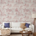 Papel pintado vintage con paisajes rosados para sala de estar Toile de Jouy Rosa Oferta