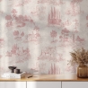 Papel pintado vintage con paisajes rosados para sala de estar Toile de Jouy Rosa Descueto