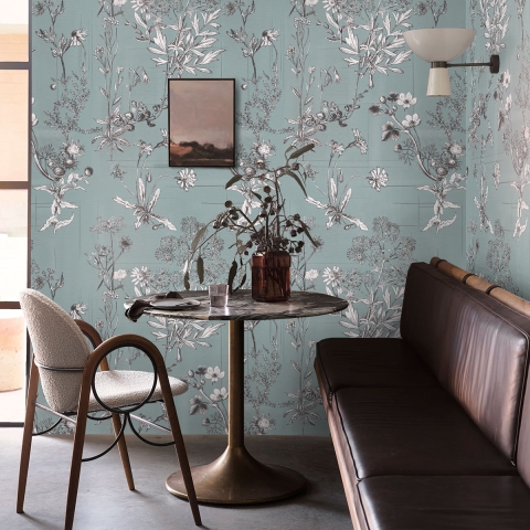 Papel pintado elegante con hojas para dormitorio Ilustraciones Florales Promoción