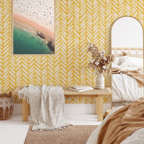 Papel pintado adhesivo vintage para salón Geométrico Amarillo Promoción