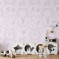 Papel pintado floral con animales para habitación infantil Rosa Vittoriana Promoción