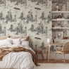 Papel pintado bosque vintage blanco y negro Toile de Jouy Ufo Nero Promoción
