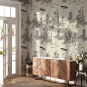 Papel pintado bosque vintage blanco y negro Toile de Jouy Ufo Nero Venta
