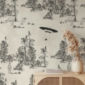 Papel pintado bosque vintage blanco y negro Toile de Jouy Ufo Nero Rebajas