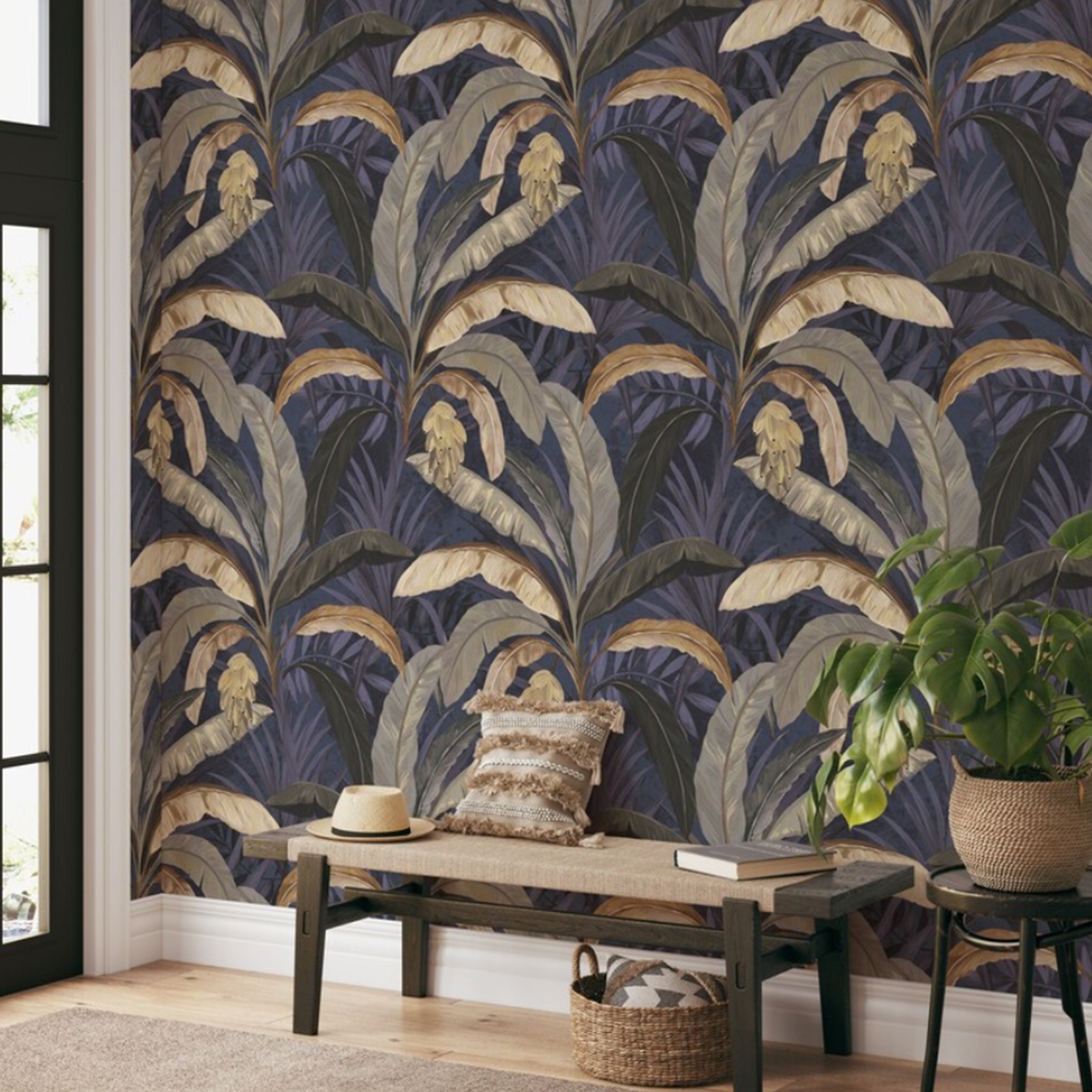 Papel pintado plantas naturaleza jungla fondo azul Giungla Botanica Promoción