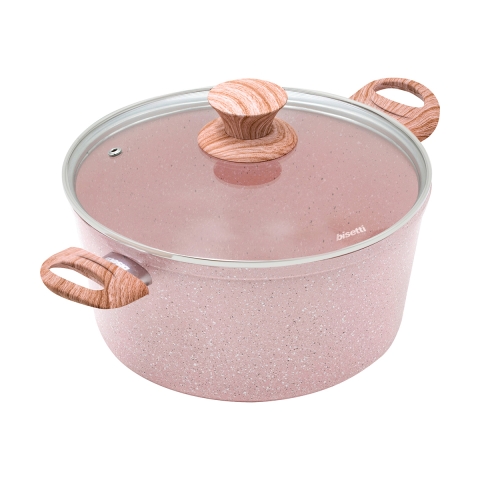 Cacerola de 24 cm antiadherente rosa efecto granito con tapa Stonerose Promoción