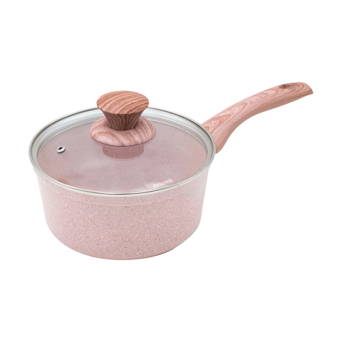 Cacerola de 18 cm de aluminio con tapa granito rosa Bisetti Stonerose Promoción