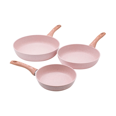 Juego de 3 sartenes de aluminio antiadherente efecto granito rosa Stonerose Promoción