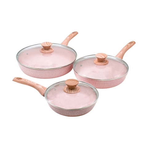 Set de 3 sartenes antiadherentes de aluminio efecto granito rosa Stonerose Promoción