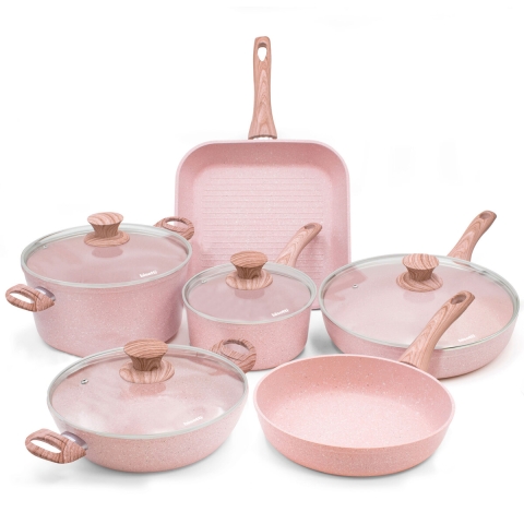 Juego de 10 piezas de utensilios de cocina para inducción efecto granito rosa Stonerose Promoción