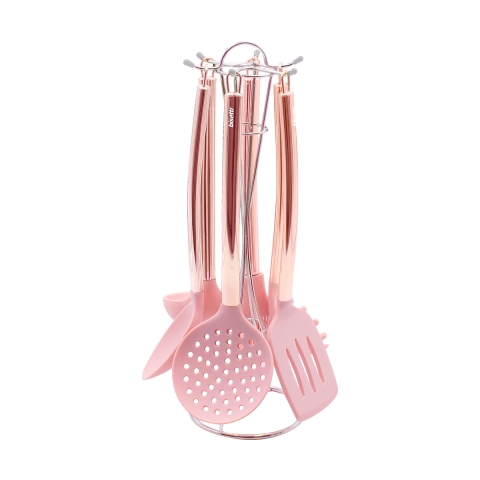 Set de 6 utensilios de cocina en metal rosa y silicona Bisetti Stonerose Promoción