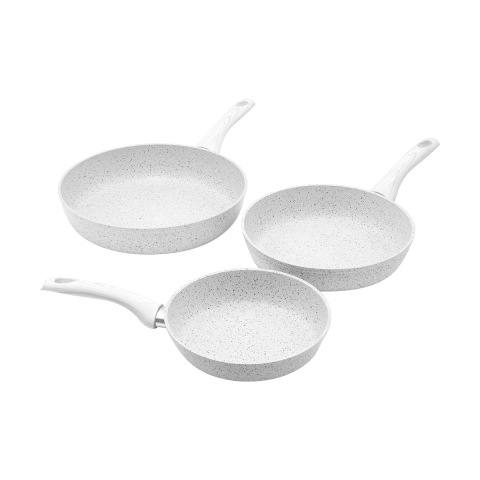 Juego de 3 sartenes antiadherentes con mango de madera blanco Bisetti Stonewhite Promoción