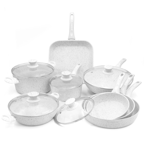 Juego de 13 piezas de sartenes y ollas antiadherentes tipo grill Stonewhite Promoción