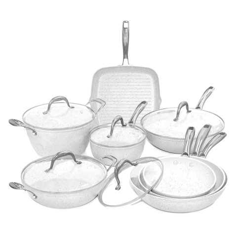 Batería 13 piezas sartenes cazuela parrilla antiadherentes Stonewhite Promoción