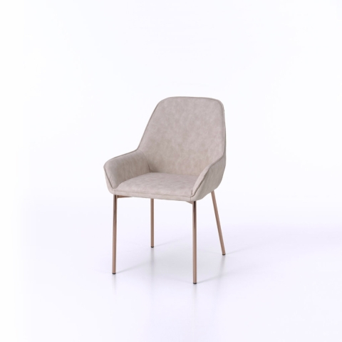 Juego de 4 sillas modernas con reposabrazos en similpiel beige para cocina Nath Promoción