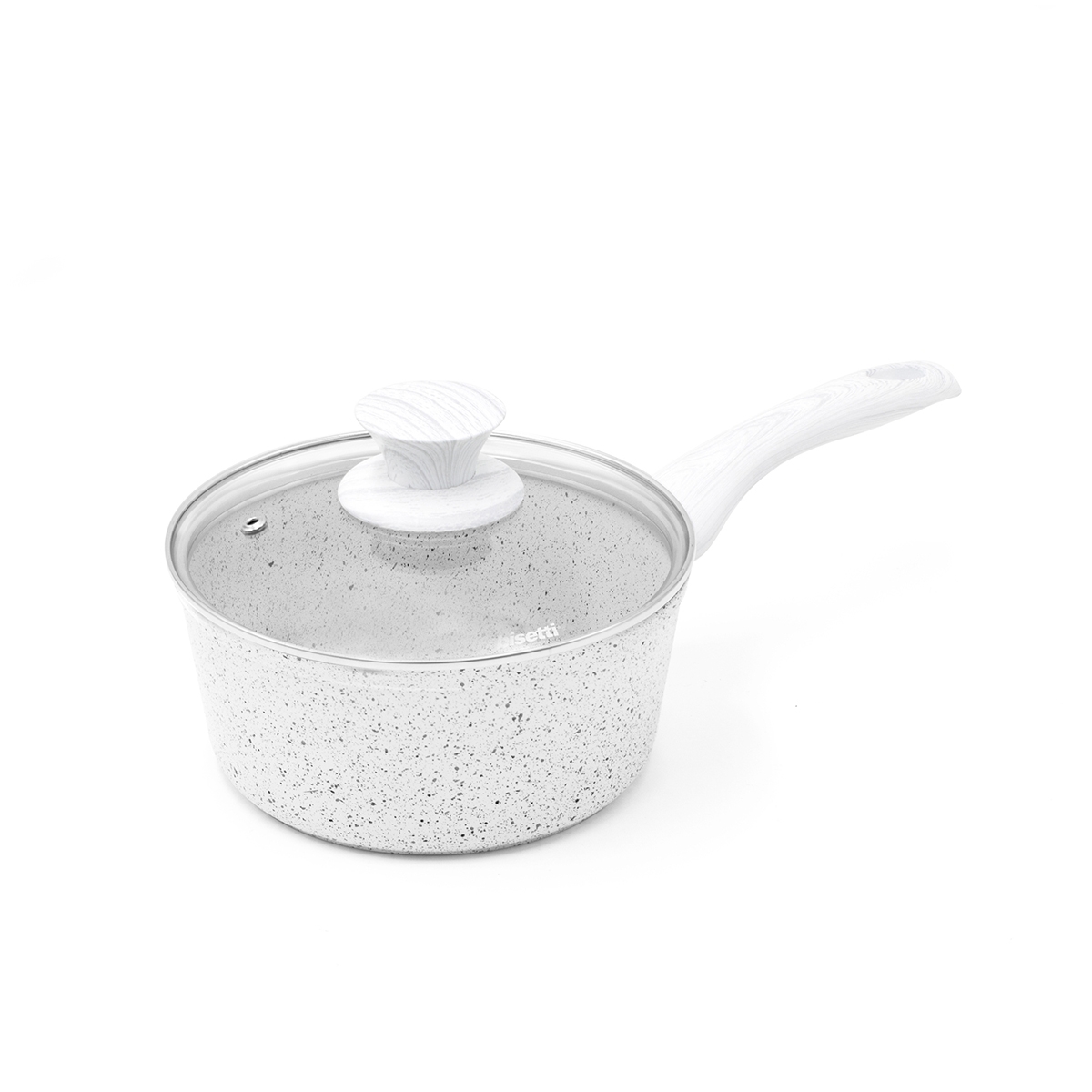 Cacerola antiadherente 18 cm con mango de madera blanca Bisetti Stonewhite Promoción Cacerola antiadherente 18 cm con mango de madera blanca Bisetti Stonewhite Promoción