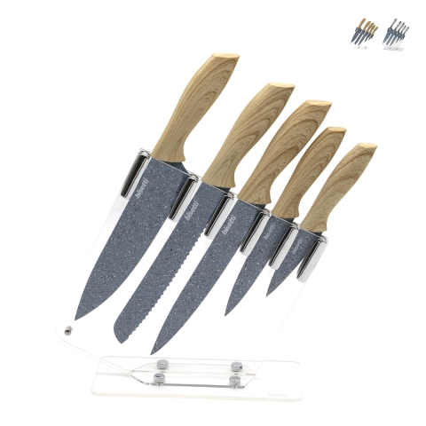 Set de 5 cuchillos de acero inoxidable con bloque transparente Pierre Gourmet Promoción
