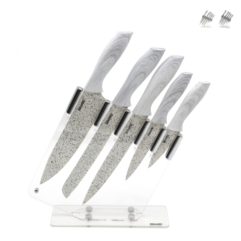 Juego de 5 cuchillos de cocina de acero inoxidable con bloque transparente Stonewhite Promoción