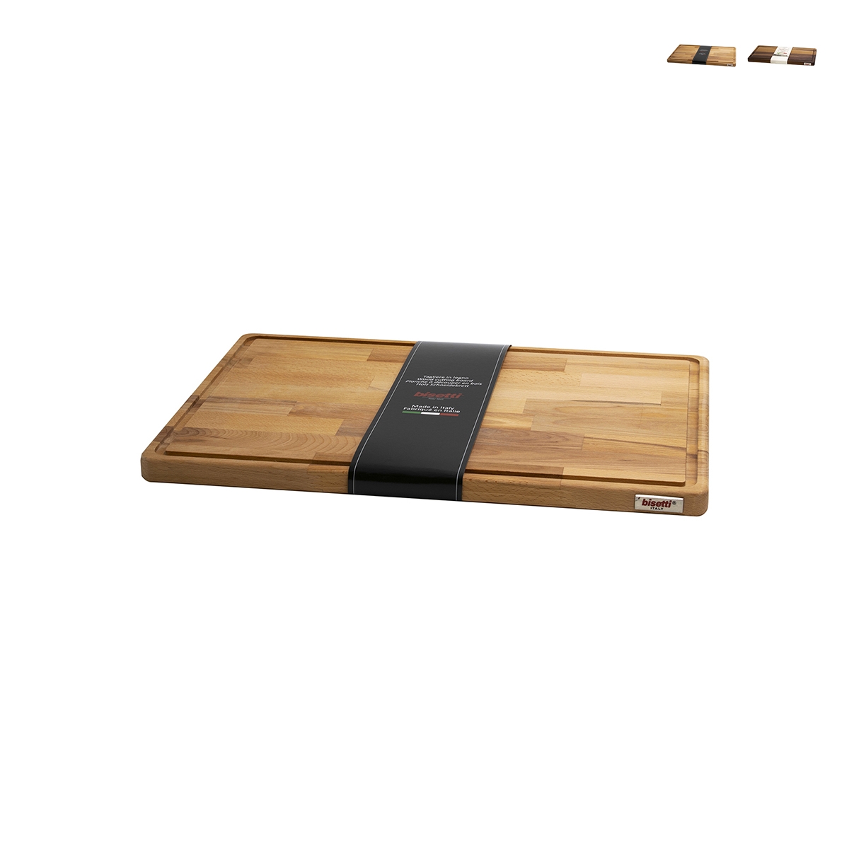 Tabla de cocina de madera con borde recogejugos 35x23x2cm Bisetti Promoción