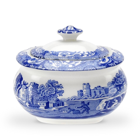 Azucarera con tapa de terracota decorada estilo inglés Blue Italian Promoción