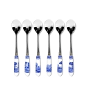 Set de 6 cucharillas de café de acero y cerámica estilo inglés Blue Italian Promoción