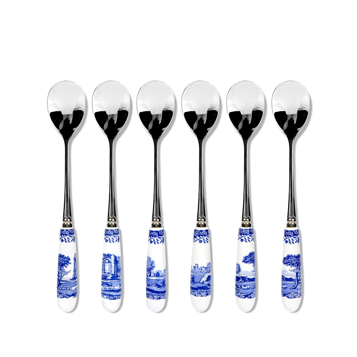 Set de 6 cucharillas de café de acero y cerámica estilo inglés Blue Italian Promoción