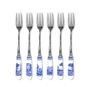 Juego de 6 tenedores de postre de acero y cerámica estilo inglés Blue Italian Promoción
