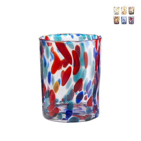 Set de 6 vasos de agua de vidrio colorido diseño creativo 10cm Banderoles Promoción