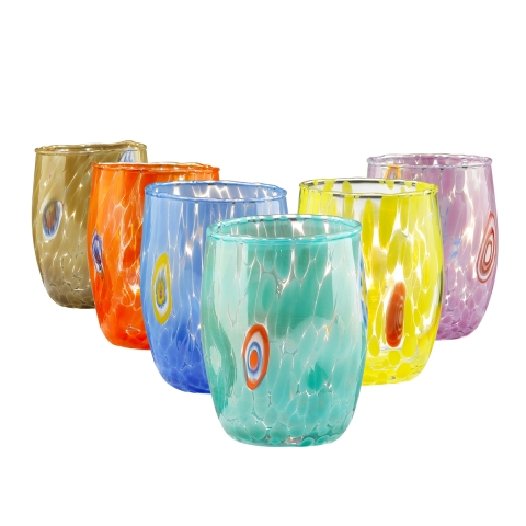 Set de 6 vasos de agua con forma redondeada 10cm en vidrio colorido Bombetta Promoción