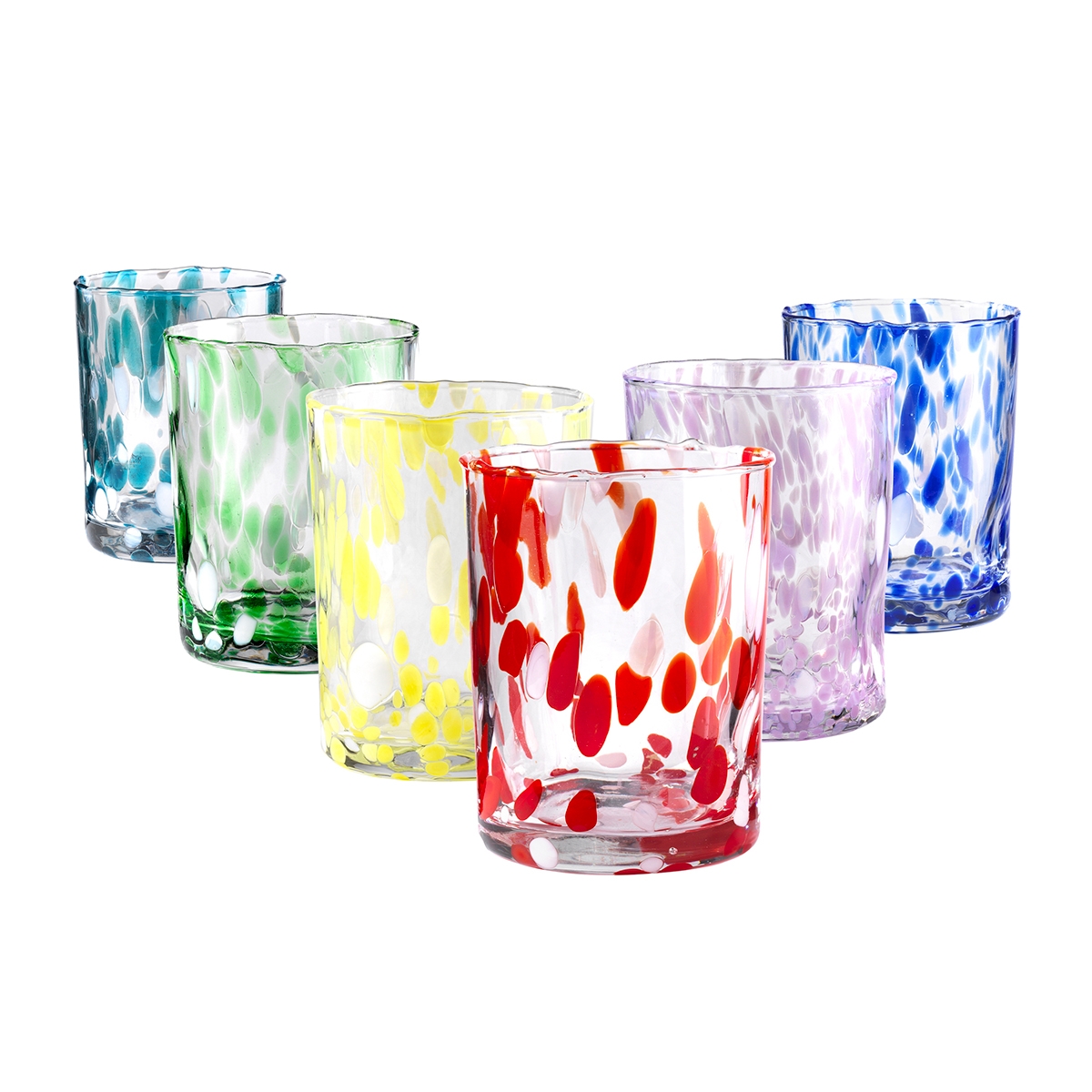 Set de 6 vasos de mesa surtidos de vidrio coloreado 10cm Carnaval Promoción Set de 6 vasos de mesa surtidos de vidrio coloreado 10cm Carnaval Promoción