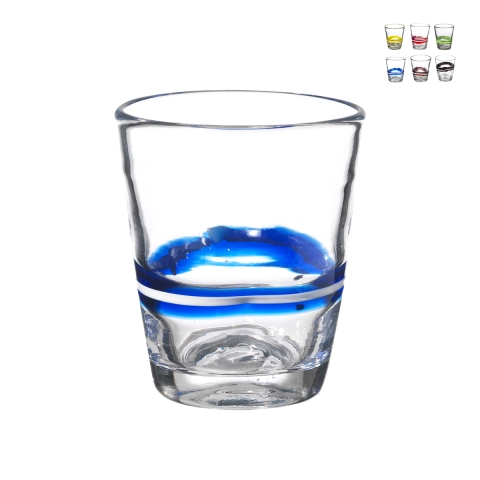 Set de 6 vasos de agua de vidrio con rayas de colores 10 cm Eolo Promoción