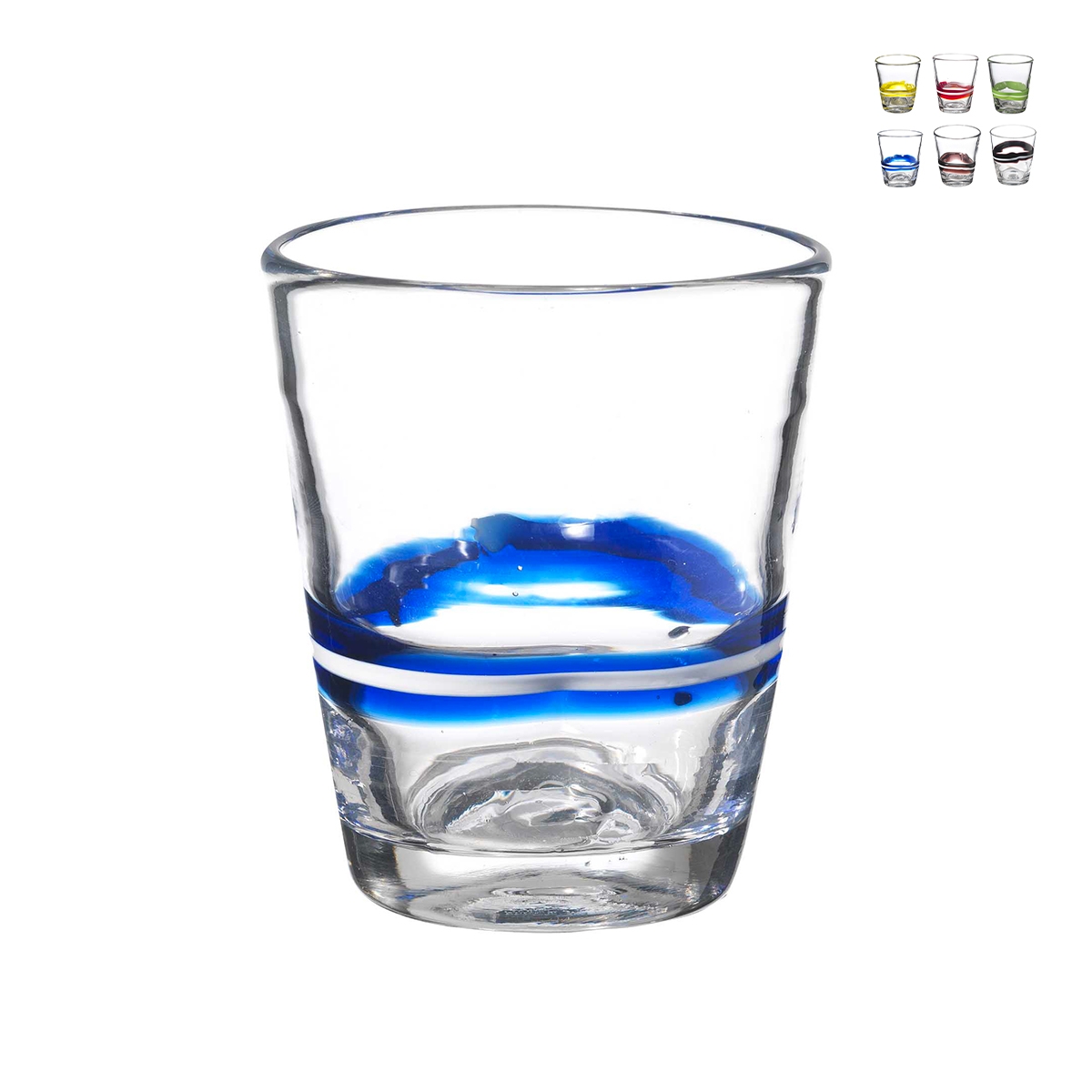 Set de 6 vasos de agua de vidrio con rayas de colores 10 cm Eolo Promoción