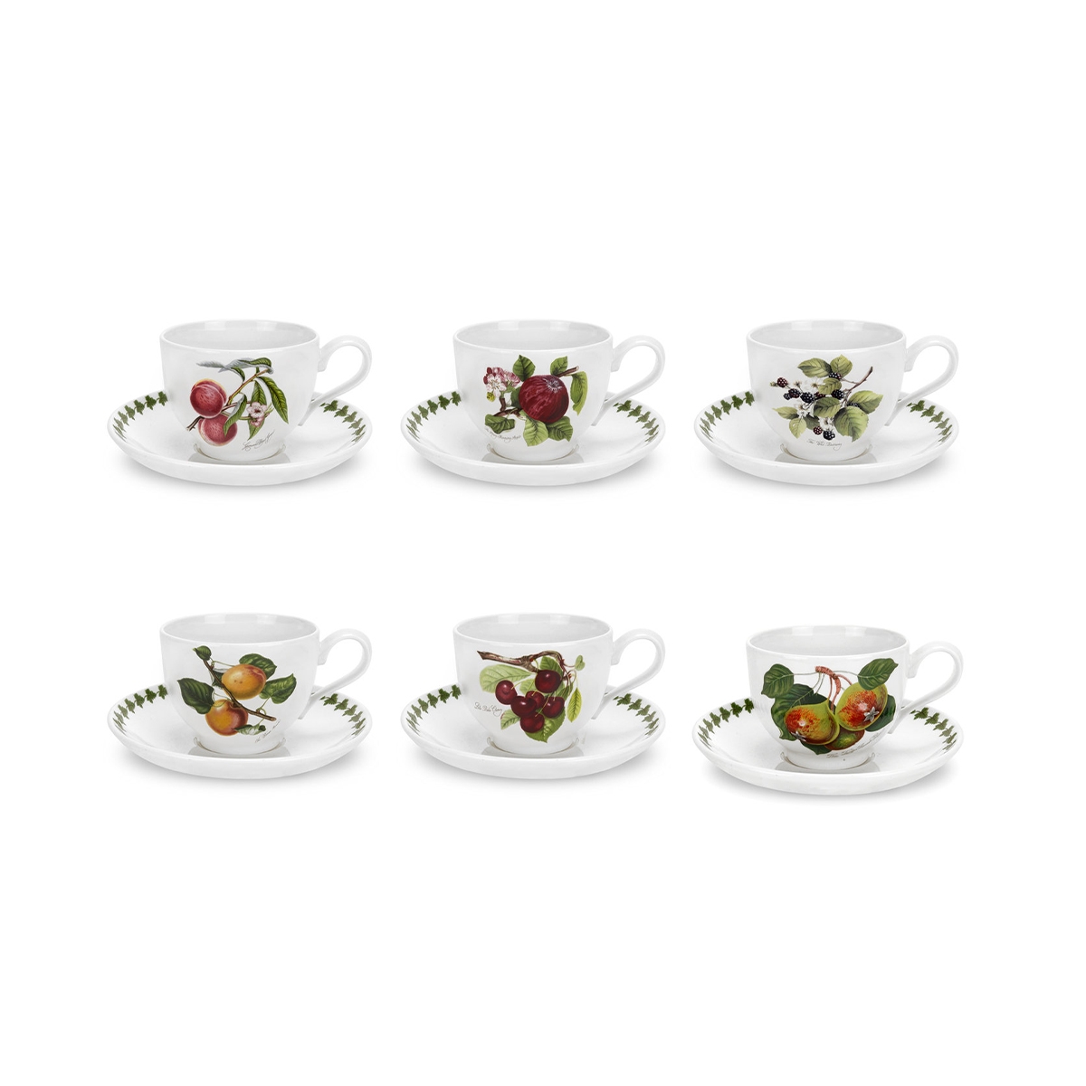 Juego de 6 tazas de té con platillo de porcelana Portmeirion Pomona Promoción