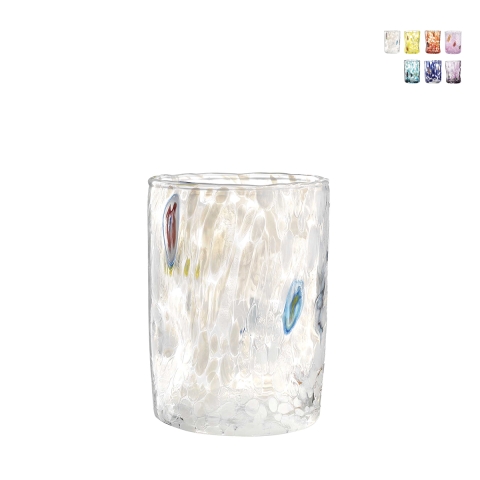 Set de 6 vasos de agua de vidrio coloreado para cocina y restaurante 10cm Murrine Promoción