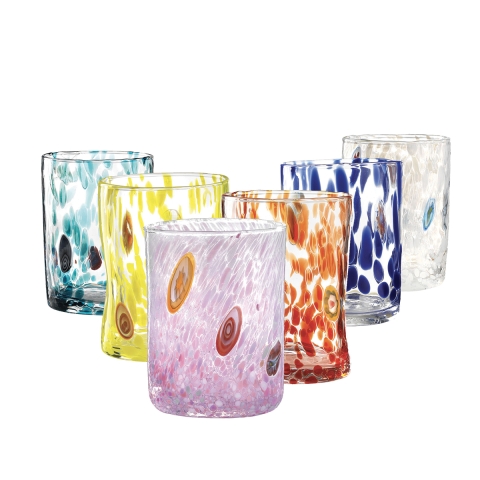Set de 6 vasos de agua de vidrio coloreado surtido 10 cm Murrine Promoción