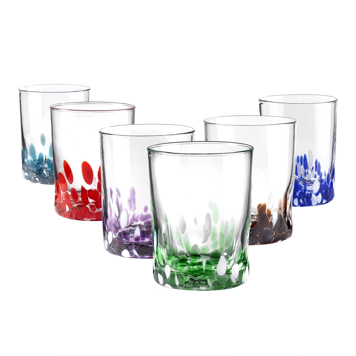 Set de 6 vasos de agua, colores surtidos con decoraciones, 10 cm Venise Promoción