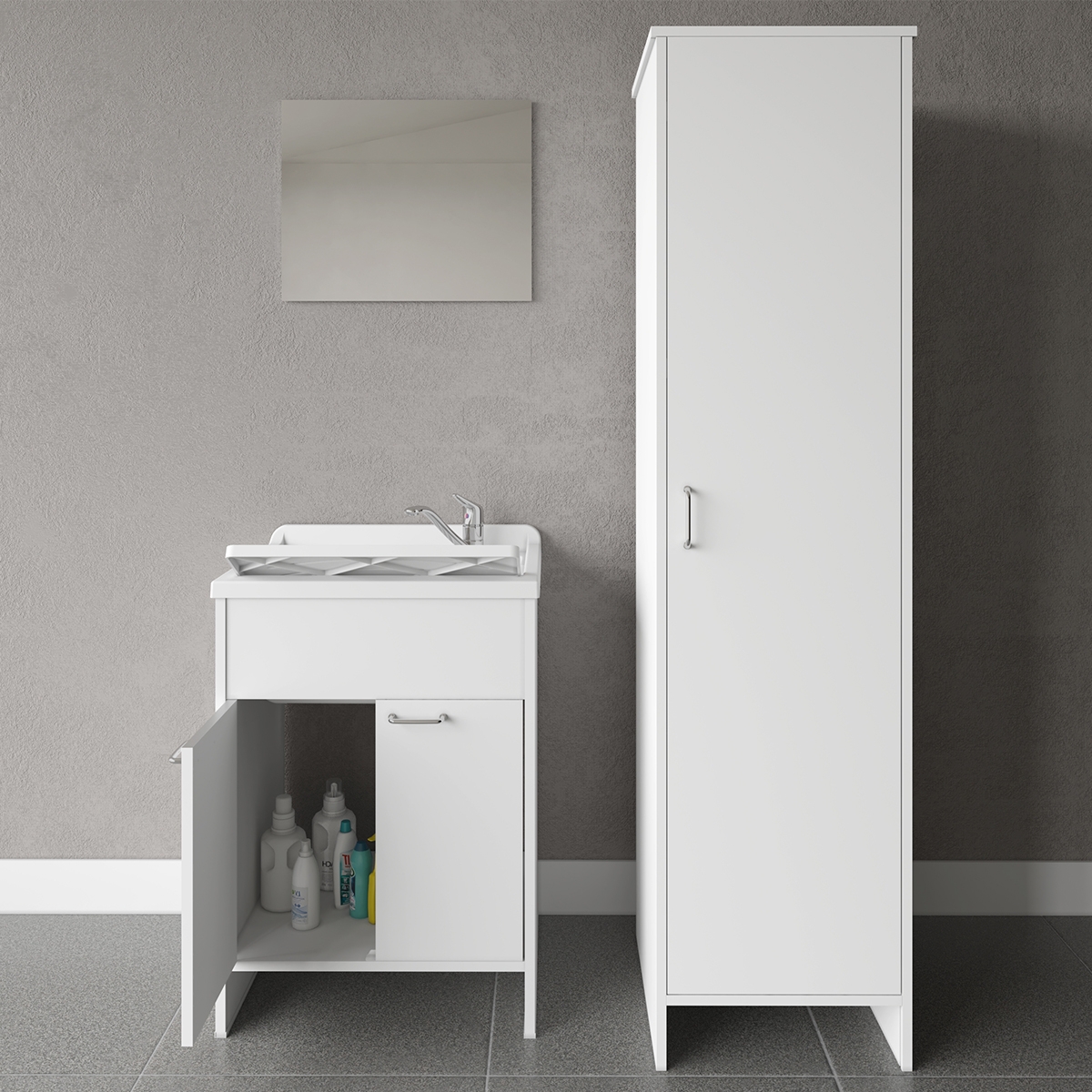Set de mueble lavadero con espejo y columna de lavandería Negrari COMP 8 Promoción