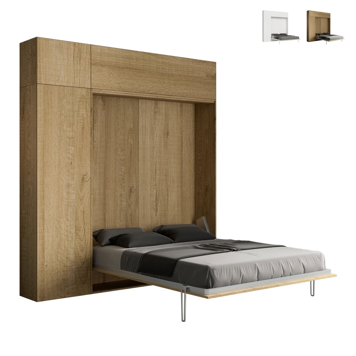 Cama abatible doble 160x190cm con columna y armarios Kentaro Descueto Cama abatible doble 160x190cm con columna y armarios Kentaro Descueto