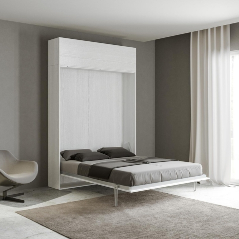 Cama matrimonial abatible con armario alto blanco Kentaro Promoción