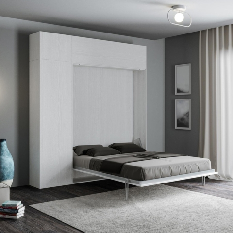 Cama abatible francesa con columna y estantes blancos Kentaro Promoción