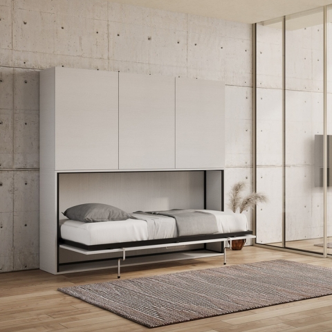 Cama individual abatible con armario blanco Kando D Promoción